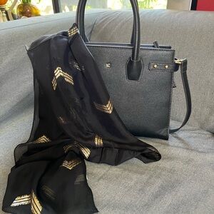 Elegant Bosalino Vintage Black Glitter  Thread Silk Scarf 17” x 64”